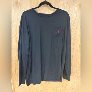Polo Ralph Lauren Shirt Mens XL Black Long Sleeve Pocket Red Pony Classic